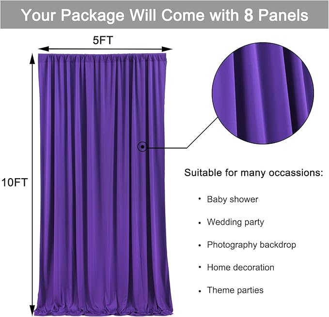 40 ft x 10 ft Wrinkle Free Purple Backdrop Curtain - Image 5