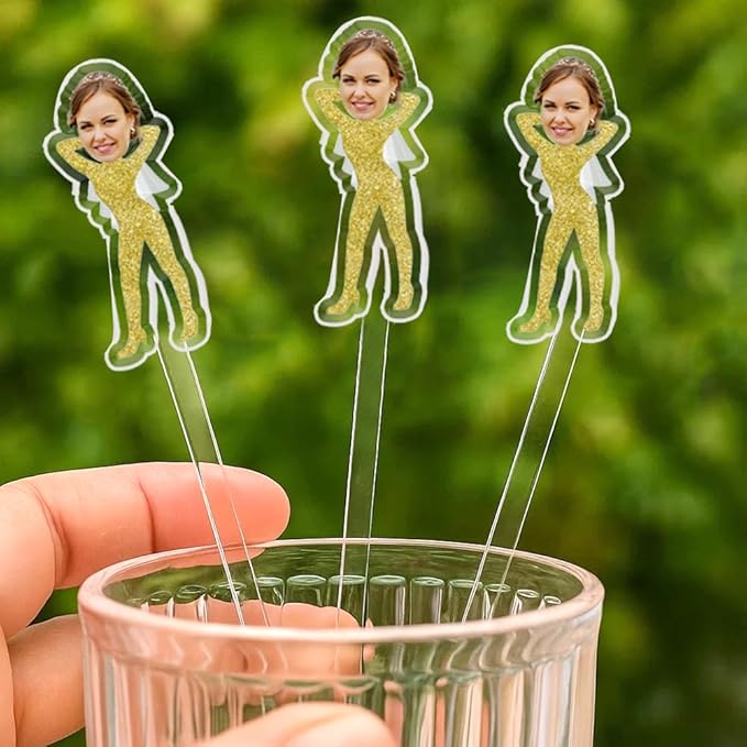 Personalized 50 pcs Double-Sided Wedding Stir Stick, Custom Bride Face Dancers - Image 2