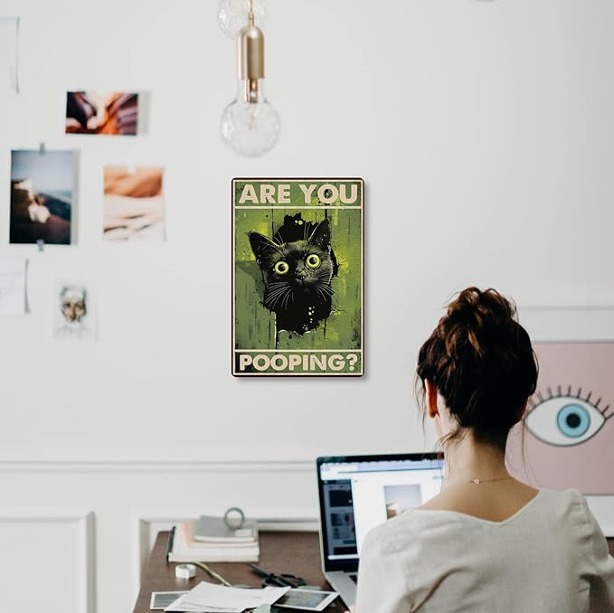 Funny Black Cat "Are You Pooping?" Tin Sign - Image 5