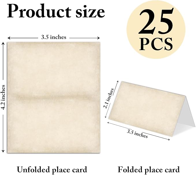 25 Pack Vintage Brown Place Cards, Editable Name Cards - Image 2
