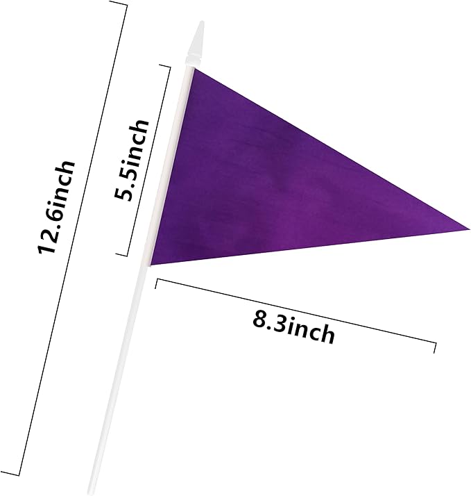 12 Pack Purple Pennant Flags Small Mini Hand Held Solid Color Pennant On Sticks - Image 6
