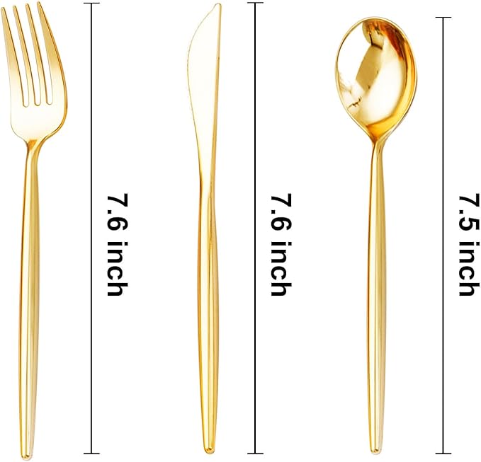 SUT 300 Pcs Gold Plastic Cutlery, 100 Gold Plastic Spoons, 100 Gold Plastic - Image 4