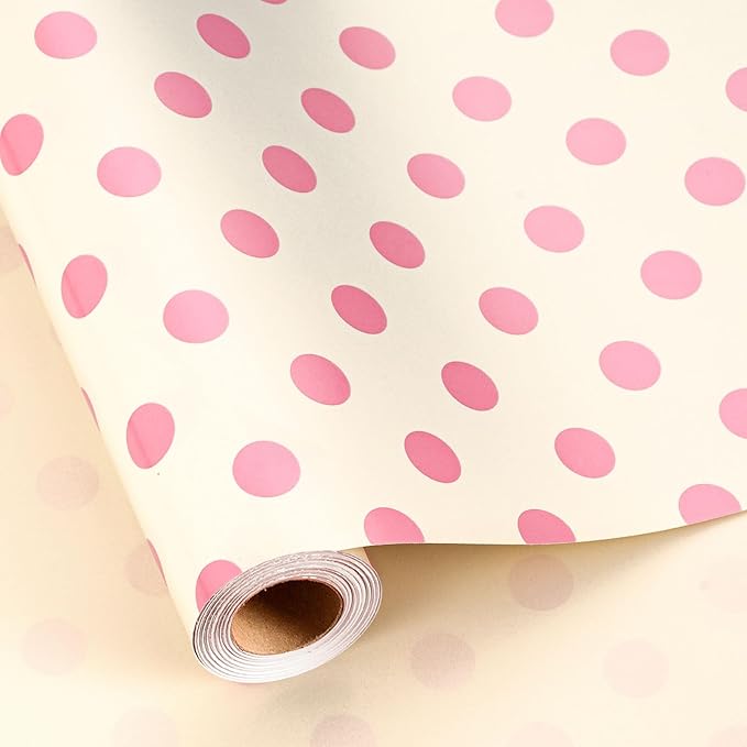 Burymento Pink and Beige Dots Wrapping Paper, Reversible Pink Gift Wrap - Image 8