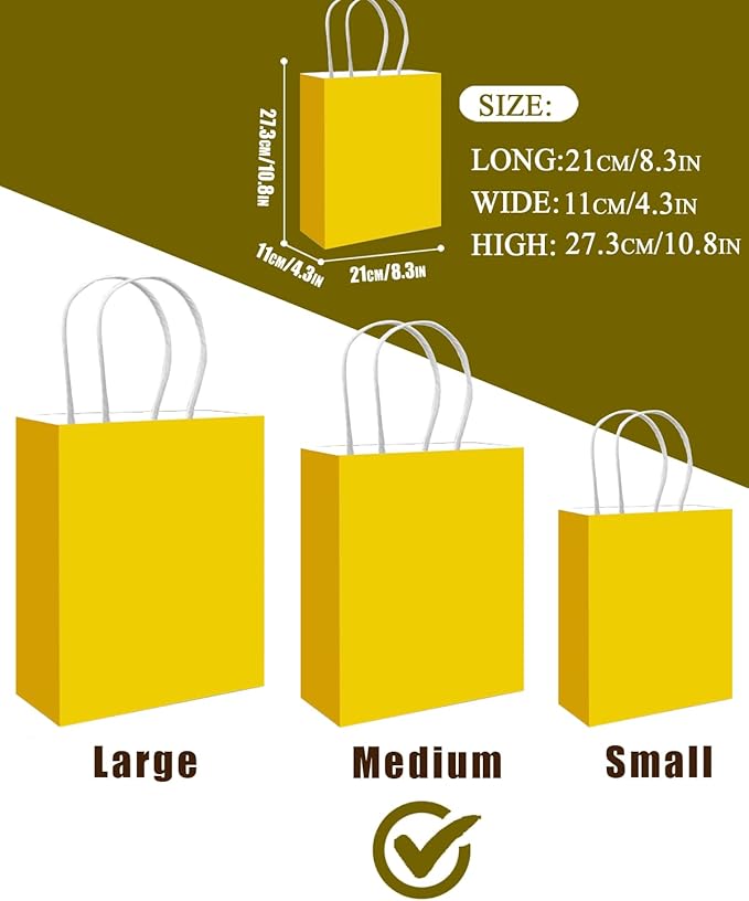 qiqee 50-Packs Bright Yellow Paper Gift Bags - Image 3