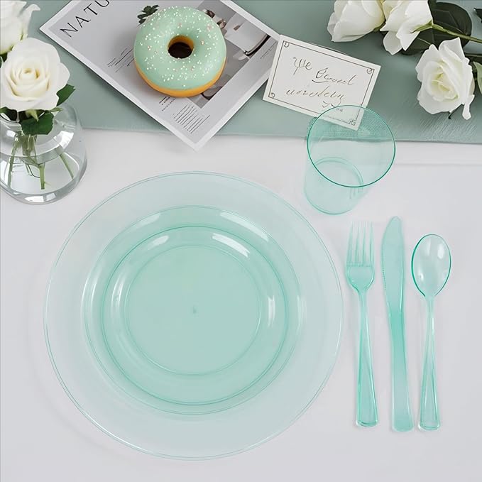 WDF 180 Pieces Green Plastic Silverware Disposable - Image 5