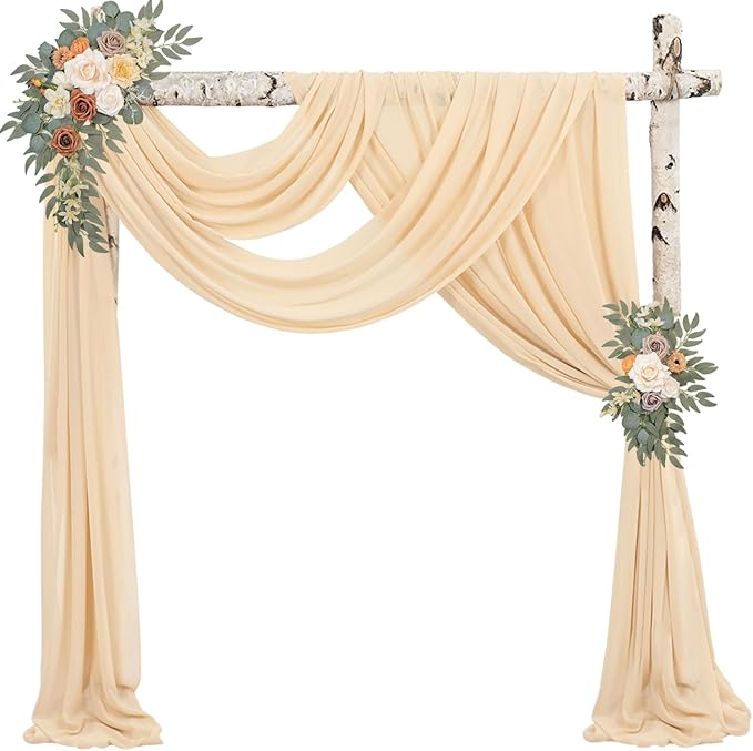 2 Panels Wedding Arch Draping Fabric 20Ft Length x 28" Width Champagne Arch by Sunnyline