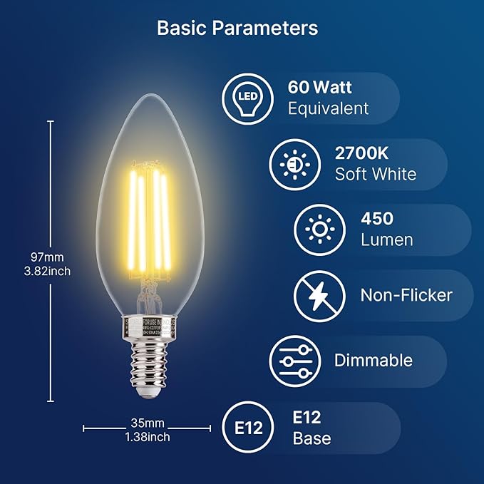 FLSNT 60W Equivalent LED Chandelier Light Bulbs, E12 Base, 2700K Soft White - Image 2