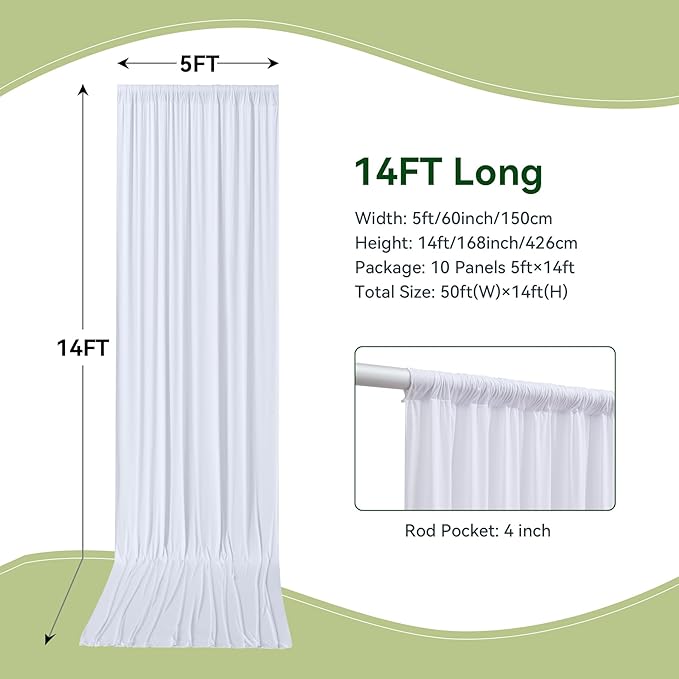 50×14 ft White Wrinkle Free Backdrop Curtain - Image 5