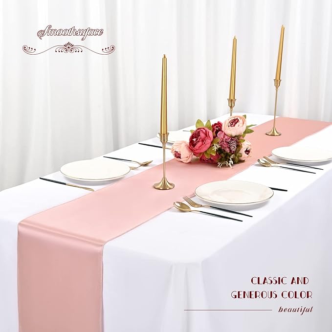 12 Pack Rose Gold Satin Table Runner, 12 x 108 inch Long Premium Smooth Table - Image 3