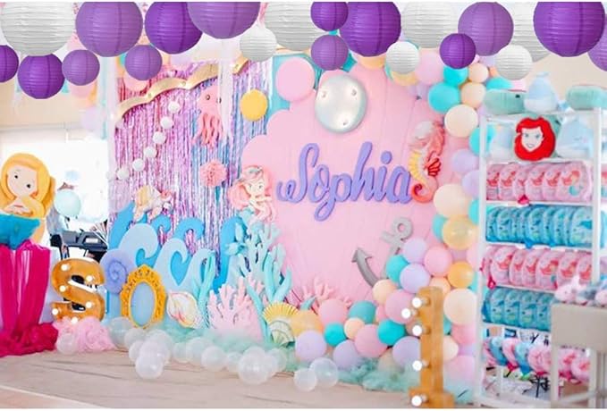 BEISHIDA 21 Pcs Lavender Purple White Round Paper Lanterns Decorative Hanging - Image 5