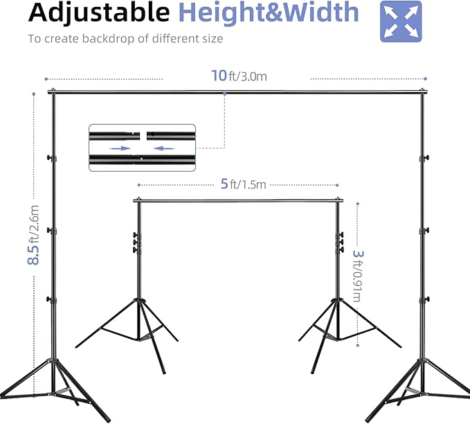 EMART Photo Video Studio Backdrop Stand Kit, 8.5x10ft Adjustable Photography - Image 2