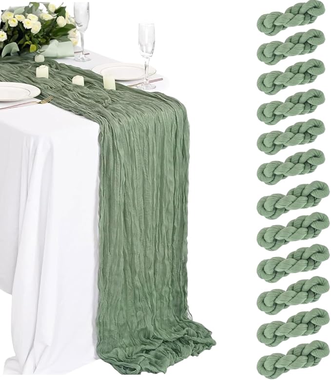 12Pcs Sage Green Cheesecloth Table Runner 120 Inch Green Cheesecloth Table by Unknown
