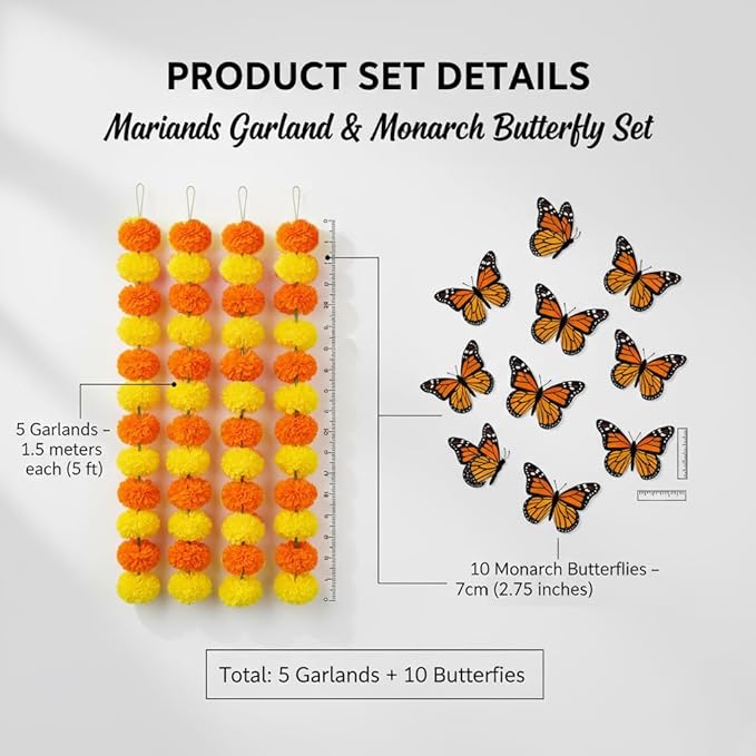 Marigold Garland for Decoration 5 Packs × 5ft Artificial Marigold Garlands - Image 5