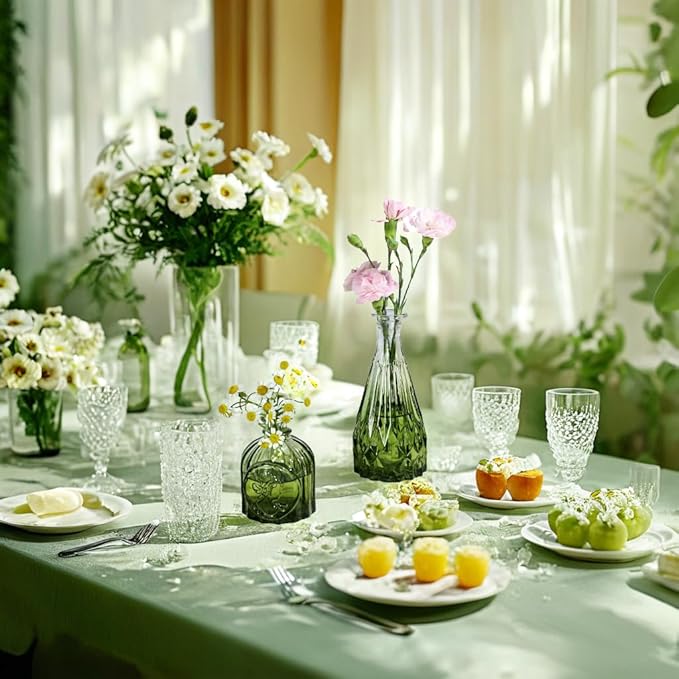 Green Glass Bud Vases Set of 12, Mini Flower Vase - Image 2