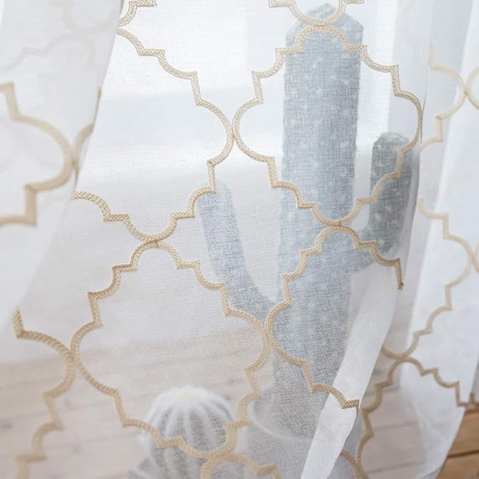 Sheer Curtains Beige 63 Inches, Rod Pocket Voile Drapes - Image 6