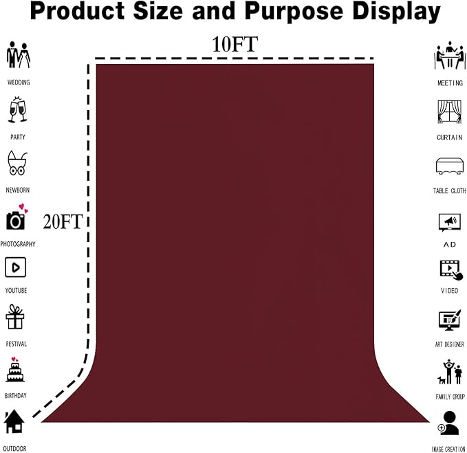 10x20FT Large Wine Red Screen Backdrop Photography Photo Booth Burgundy Red - Image 3