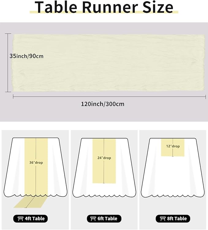 Beige Cheesecloth Table Runner 120 Inch, Summer Boho Gauze 10 FT, Rustic Cheese - Image 3