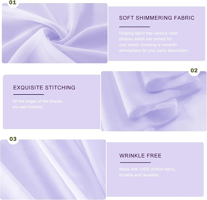 Wedding Arch Draping Fabric 29" x 18 FT Lavender Sheer Chiffon Outdoor Curtain - Image 5