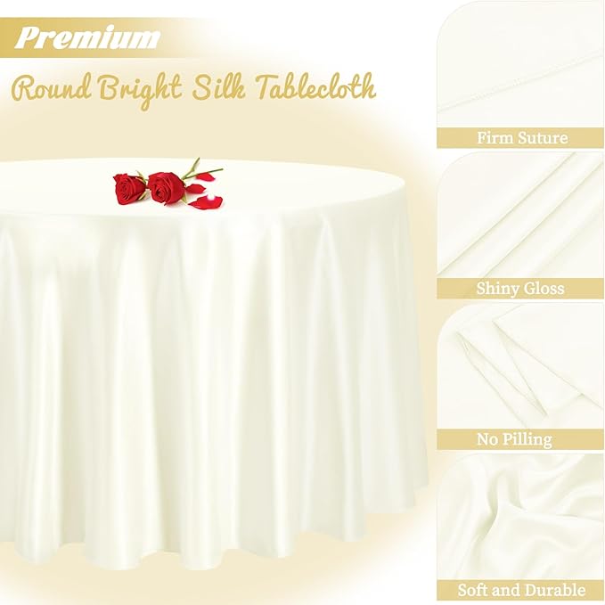 fani 12 Pack 120 Inch Ivory Satin Tablecloth - Image 3