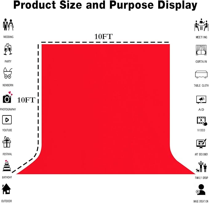 10x10FT Red Screen Backdrop for Photography Red Photo Booth Backdrop Photoshoot - Image 3