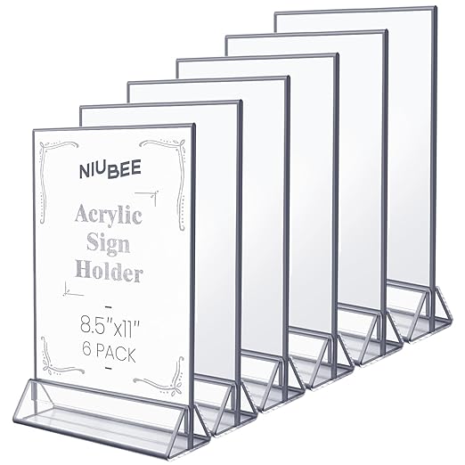 NIUBEE 6Pack 8.5x11 Clear Acrylic Sign Holder by NIUBEE