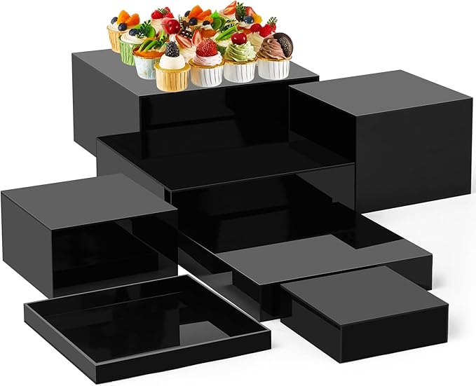 Leinuosen 7 Pcs Large Buffet Risers Set 6" to 12" Acrylic Display Box Catering by Leinuosen