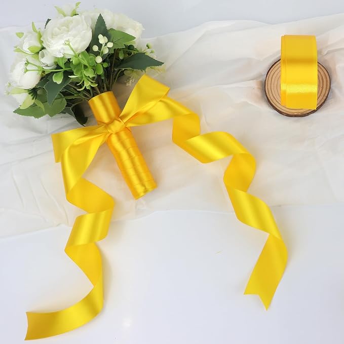 Yellow Solid Satin Ribbon 1-1/2 Inch 50 Yards Solid Polyester Fabric Ribbon - Image 6
