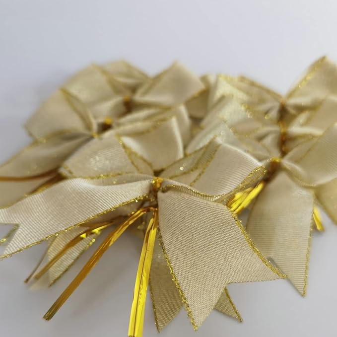 50pcs 3-1/2" White Gold Bows - Image 8