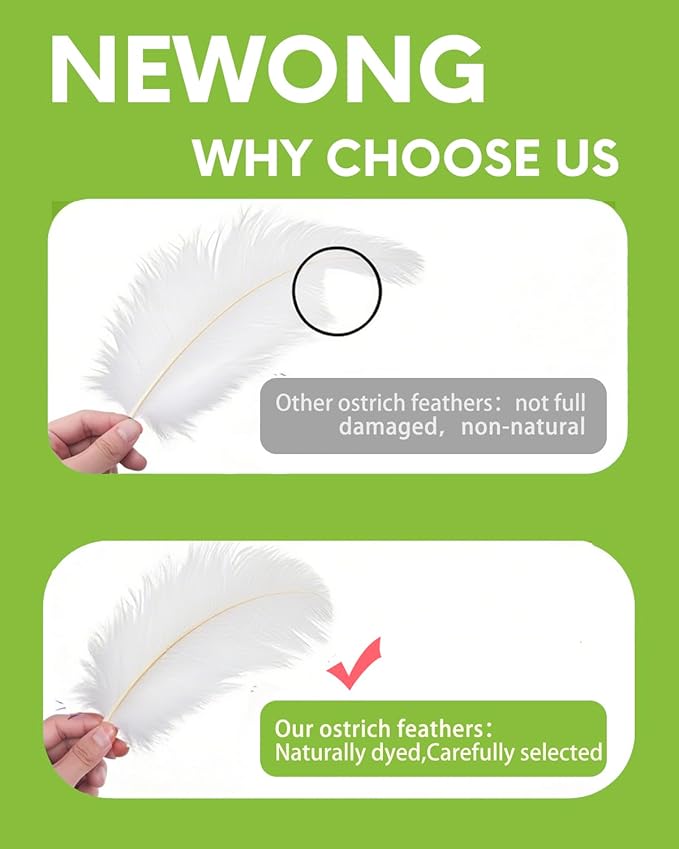 NEWONG 30pcs White Ostrich Feathers Natural Bulk 8-10inch Vase Craft Wedding - Image 5