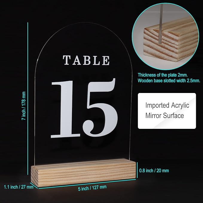 Clear Acrylic Sign with Wooden Stand Table Numbers DIY, 10 Pack Acrylic Sheets - Image 3