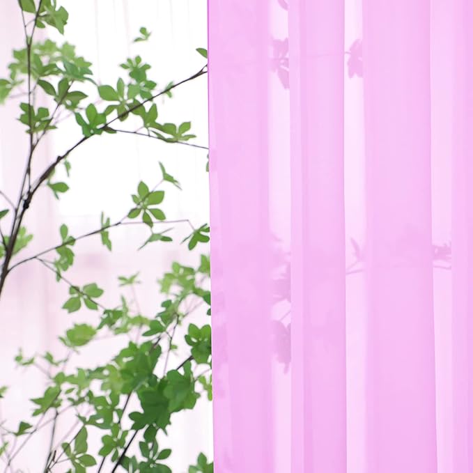 Window Pink Sheer Curtains 90 Inches Long 2 Panels Sheer Curtain Basic Rod - Image 2
