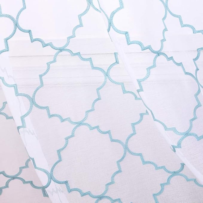 Embroidery Sheer Curtains Blue 63 Inch, Rod Pocket Voile Drapes - Image 2