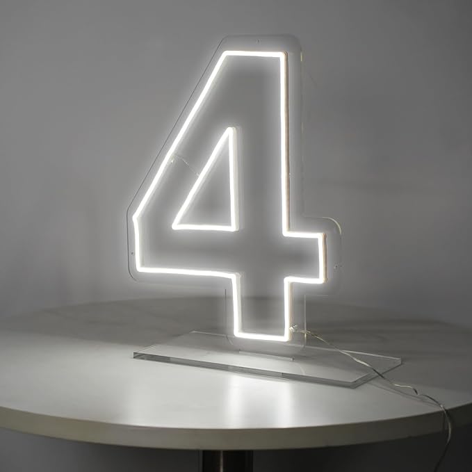 Number 4 Neon Sign for Birthday, 16.54" Cool White USB Battery Powered One Neon by LIYUNEON