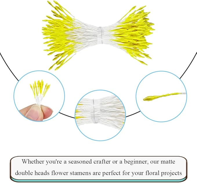 HAHIYO 1000Pcs 1mm Light Yellow Pearl Double Head Flower Pistil - Image 3
