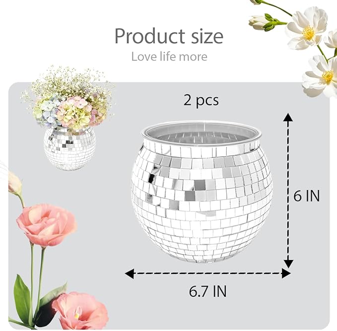 2 Pcs Disco Ball Vases, Office Table Decorations - Image 2