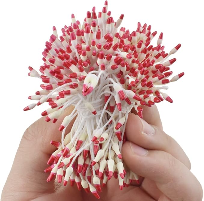 HAHIYO 700Pcs 2mm Light Yellow & Red Pearl Double Head Flower Stamen Pistil by HAHIYO