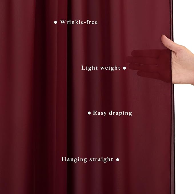 20Ft Length x 28" Width Wedding Arch Draping Fabric 2 Panels Burgundy Arch - Image 5