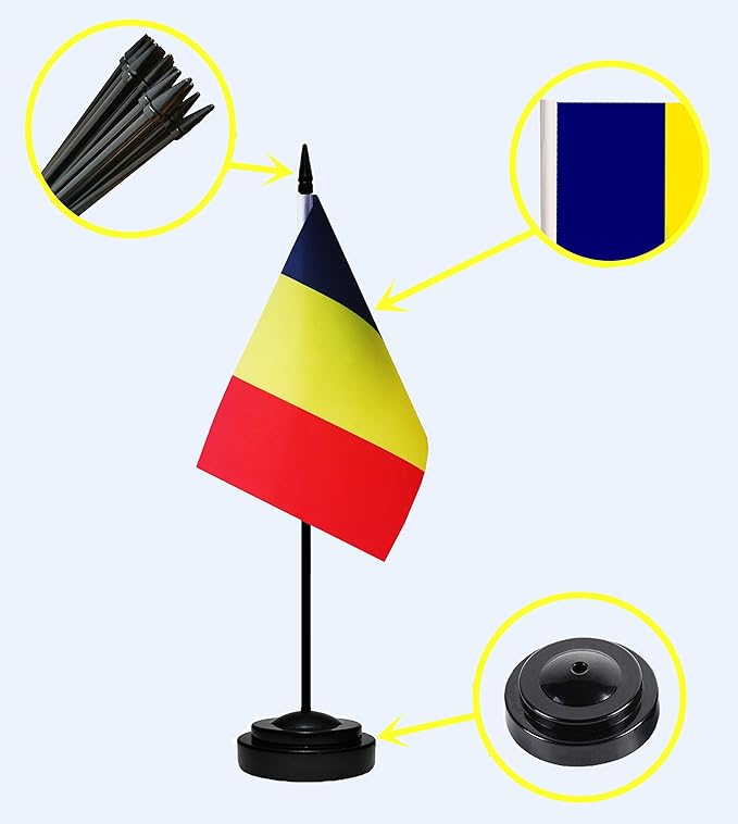 Romania Romanian Deluxe Desk Flag Set Small Mini Miniature Romania Romanian - Image 2