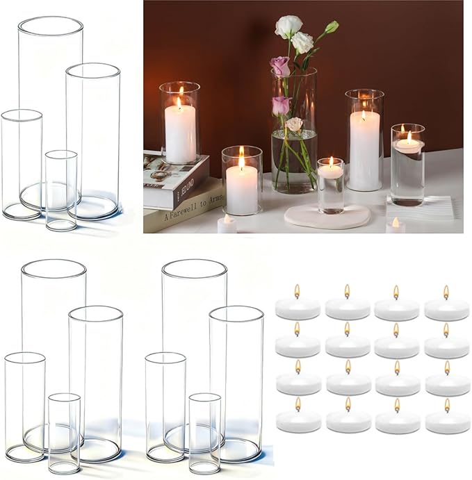 UDU Set of 12 Cylinder Glass Vases and 18 Pcs Floating Candles by Unknown