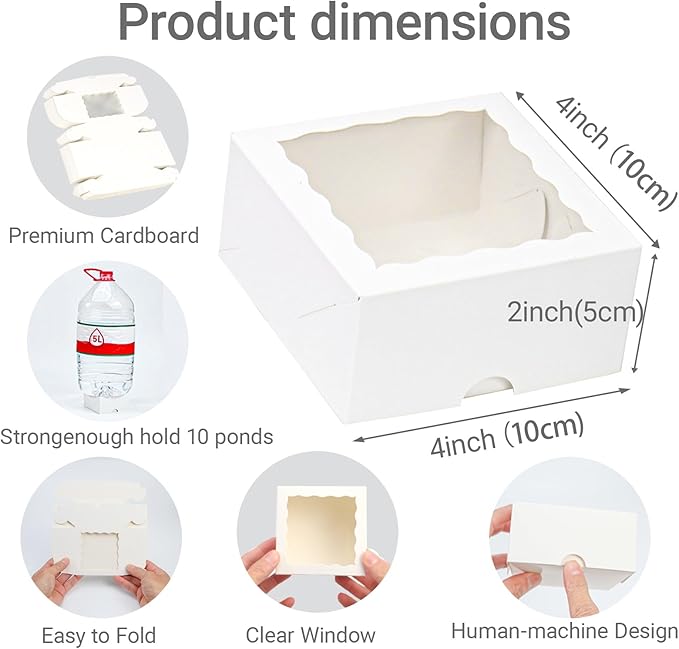 100-Pack 4X4X2 Elegant White Bakery Boxes - Image 2