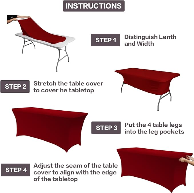 IVAPUPU 2 Pack 6FT Table Cloth for Rectangular Fitted Events Stretch Burgundy - Image 4