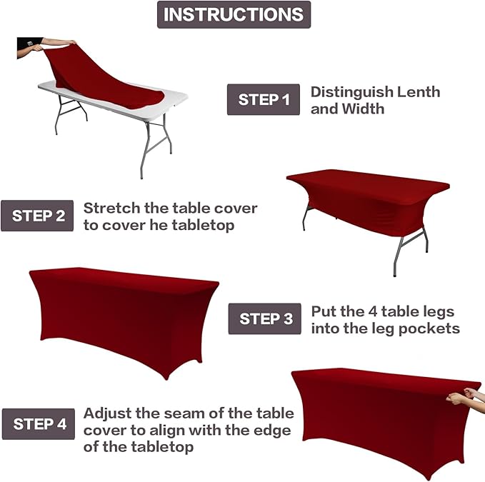 IVAPUPU 2 Pack 4FT Table Cloth for Rectangular Fitted Events Stretch Burgundy - Image 5