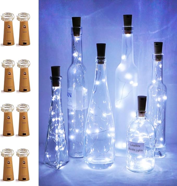 Wine Bottle Lights with Cork Switch, 15 LED 8 Pack Battery Operated Mini Fairy by LoveNite