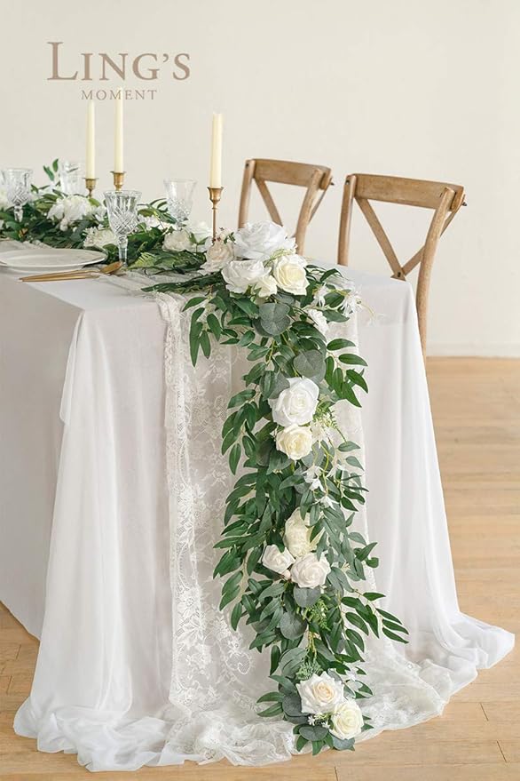 Ling's Moment Flower Garland - 6FT Eucalyptus & Rose - Sweetheart Table Decor - Image 3