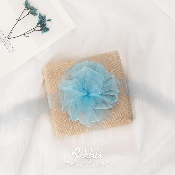 Ribbli Light Blue Organza Ribbon, 1 Inches x Continuous 50 Yard, Light Blue - Image 2