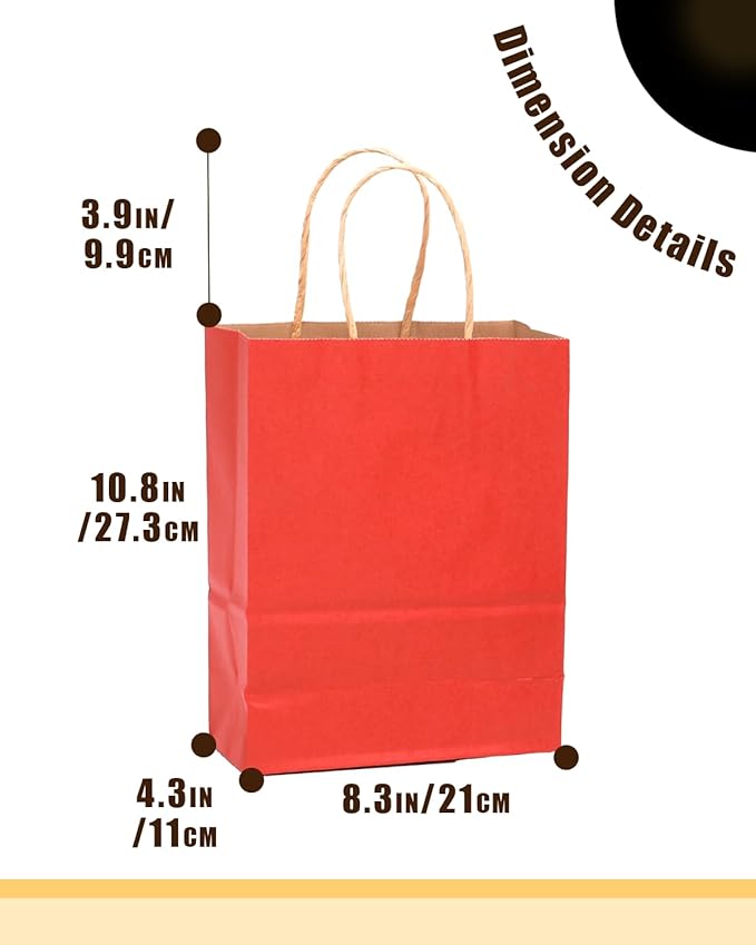 qiqee 50-Packs Kraft Red Paper Gift Bags - Image 4