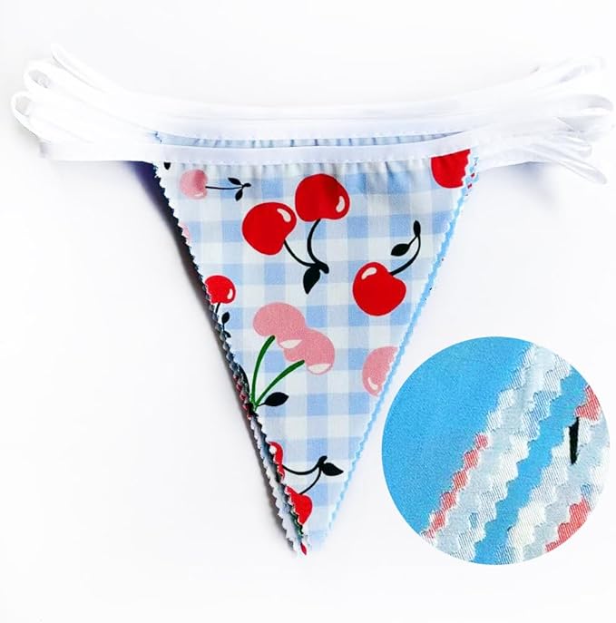 32Ft Blue Gingham Cheery Pennant Banner Fabric Triangle Flag Garland Streamers - Image 2
