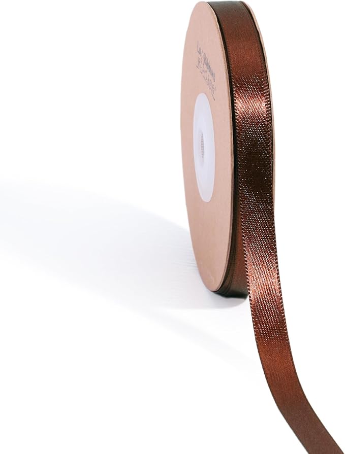 LaRibbons Brown Ribbon 3/8 Inch 25 Yards Luxury Double Faced Friar Brown Silk by LaRibbons