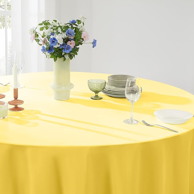 Round Tablecloth 132 Inch 6 Pack Yellow Tablecloths Washable Decorative Linen - Image 3