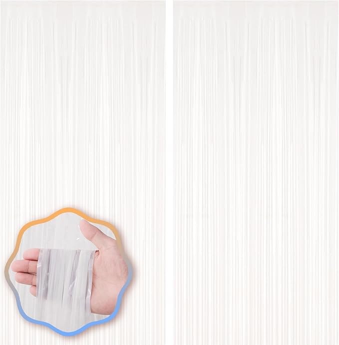2 Pack White Foil Fringe Backdrop Curtains, Tinsel Streamers Birthday Party by Voircoloria